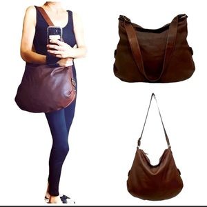 Banana Republic OVERSIZED Distressed Mahogany Chamois Leather Hobo Shoulder Bag